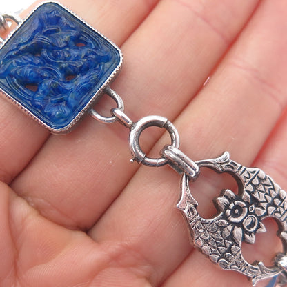 Binder Brothers 925 Sterling Silver Antique Art Deco Glass Floral Bracelet 7.25"