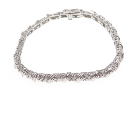 Sun 925 Sterling Silver Real Round-Cut Diamond Bracelet 7.75"