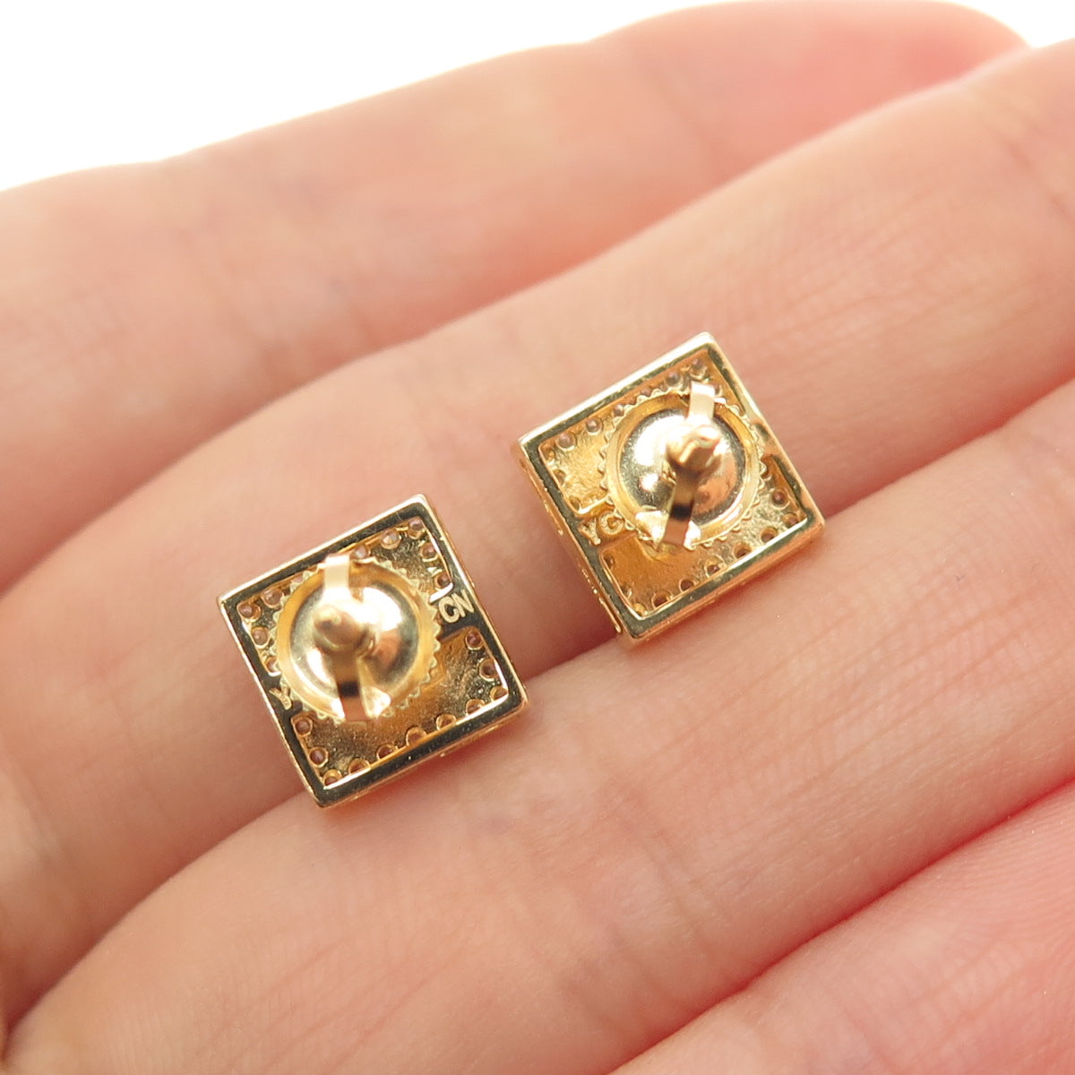 925 Sterling Silver Gold Plated Round-Cut C Z Stud Earrings