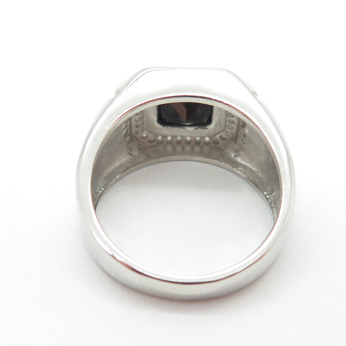 925 Sterling Silver Radiant-Cut Black & Round White C Z Ring Size 8.25