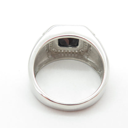 925 Sterling Silver Radiant-Cut Black & Round White C Z Ring Size 8.25