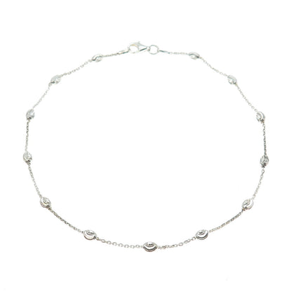 925 Sterling Silver Italy Diamond-Cut Bead Station Cable Anklet / Bracelet 10.5"