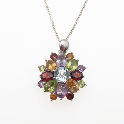 925 Sterling Silver Vintage Topaz Amethyst Garnet Peridot Citrine Necklace 18"