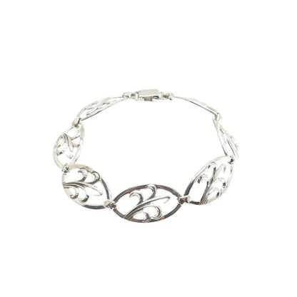 W. E. RICHARDS 925 Sterling Silver Antique Art Deco Floral Link Bracelet 7"