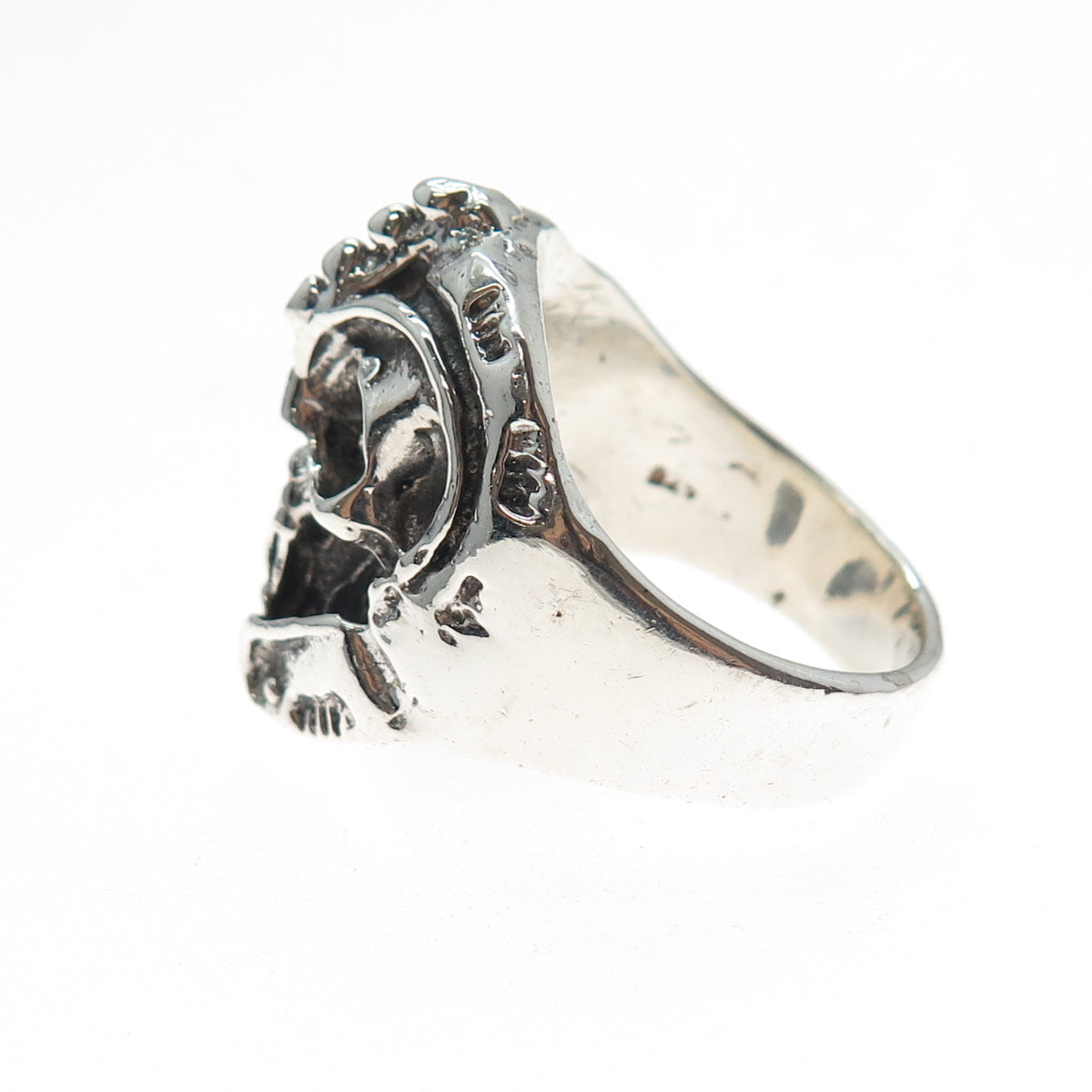925 Sterling Silver Vintage Skull Oxidized Biker Ring Size 10.5