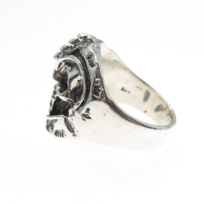925 Sterling Silver Vintage Skull Oxidized Biker Ring Size 10.5