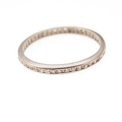 Platinum Antique Art Deco Real Diamond Stackable Eternity Band Ring Size 7