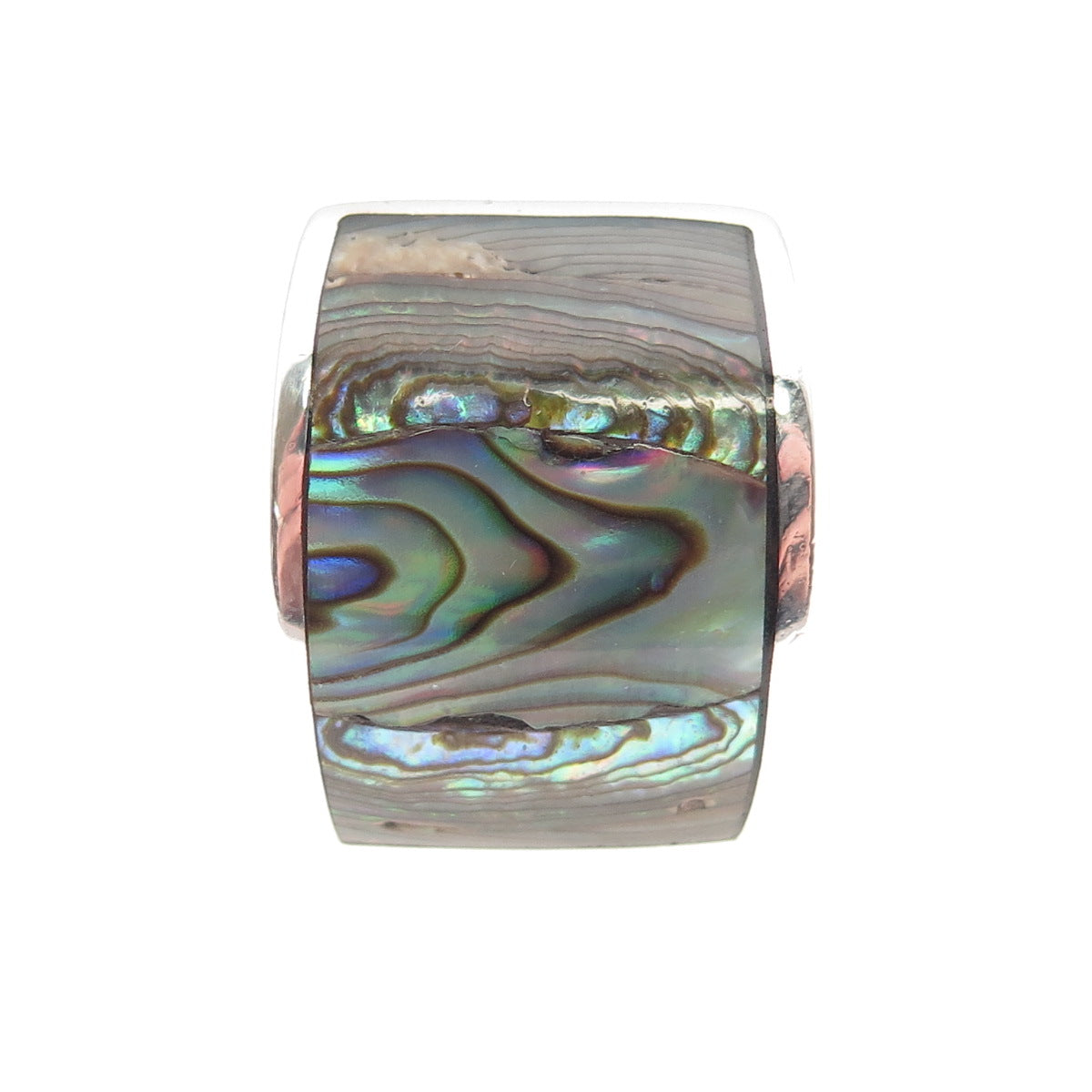 KEN CRAFTS 925 Sterling Silver Vintage Real Abalone Shell Modernist Ring Size 7