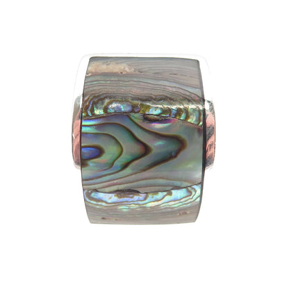 KEN CRAFTS 925 Sterling Silver Vintage Real Abalone Shell Modernist Ring Size 7