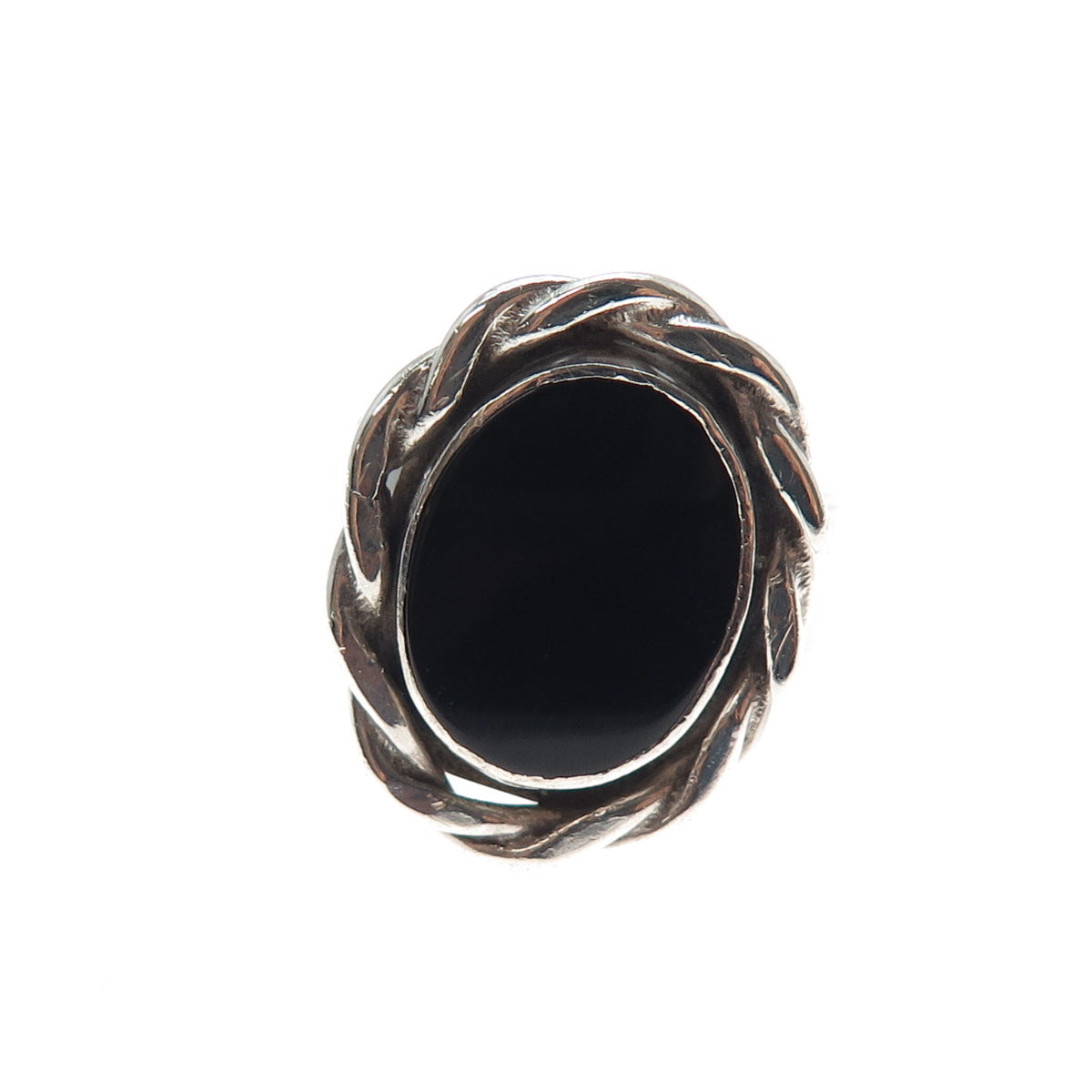 925 Sterling Silver Vintage Real Black Onyx Modernist Ring Size 6.75