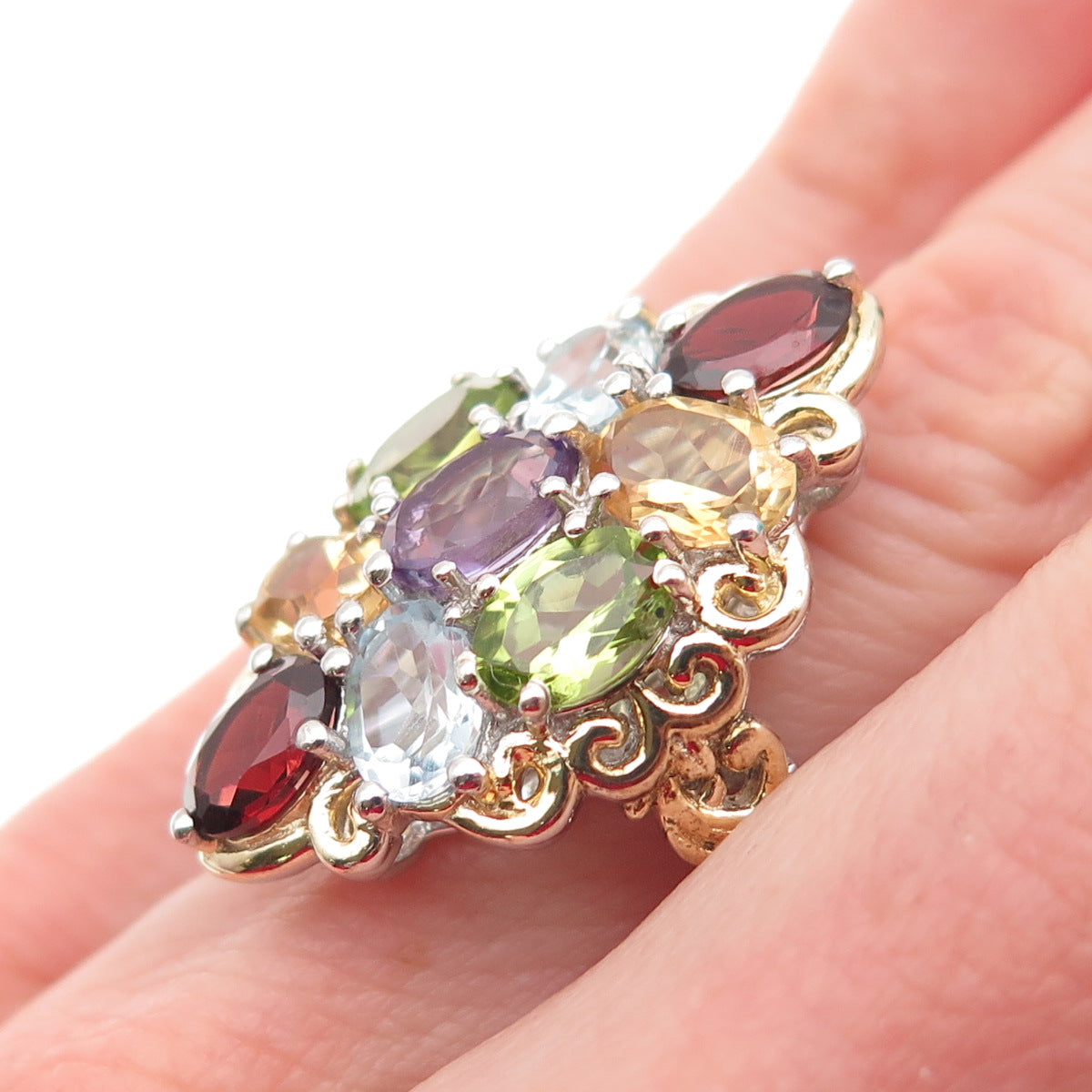 Chuck Clemency 925 Sterling Topaz Amethyst Peridot Garnet Citrine Ring Size 5.25