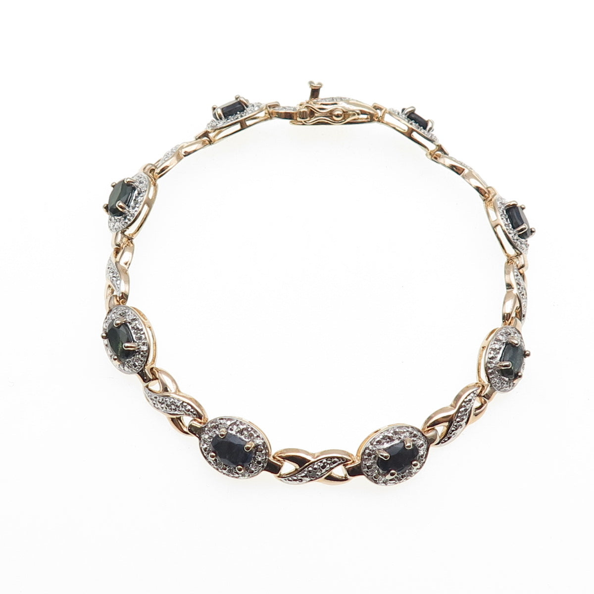 ROSS SIMONS 925 Sterling Gold Plated Real Diamond Accent Sapphire Bracelet 7.25"