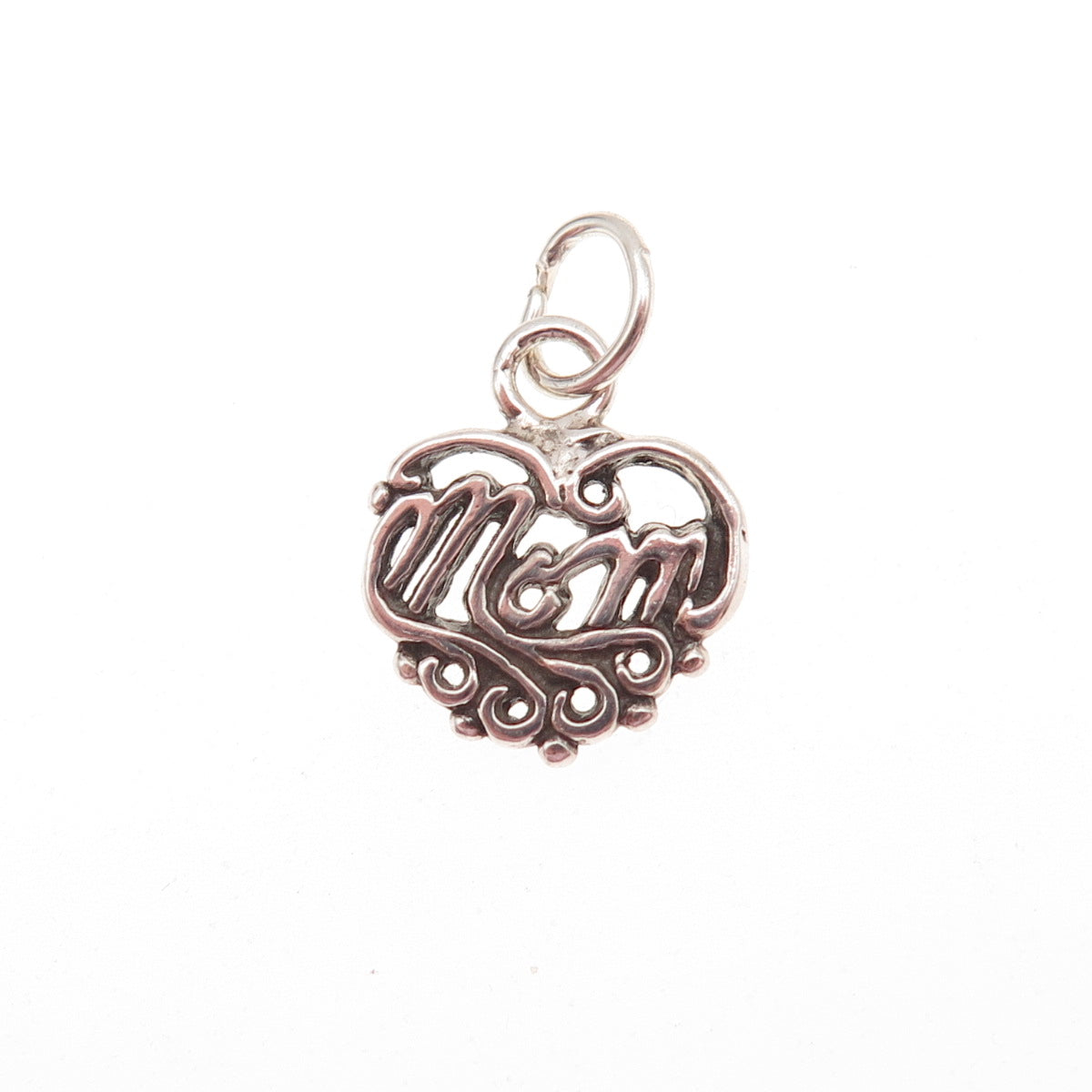 Sunwest 925 Sterling Silver Vintage Mom Heart Oxidized Mini Charm Pendant