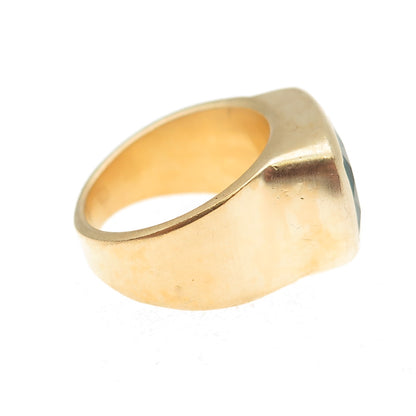 Fairley 925 Sterling Silver Gold Plated Real Green Onyx Ring Size 7