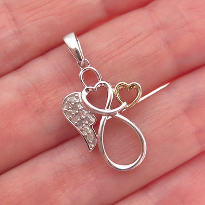 Charles Winston Sterling Silver 2-Tone Real Diamond Angel Heart Charm Pendant