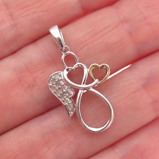 Charles Winston Sterling Silver 2-Tone Real Diamond Angel Heart Charm Pendant