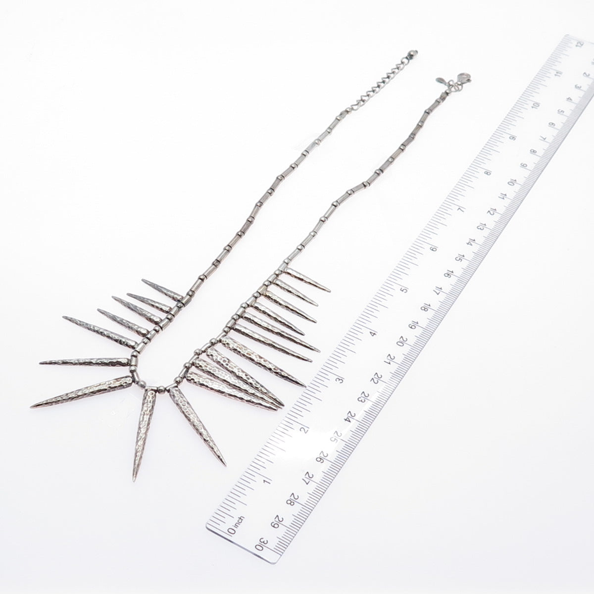 925 Sterling Silver Vintage Modernist Thorn Beaded Chain Necklace 16-18"