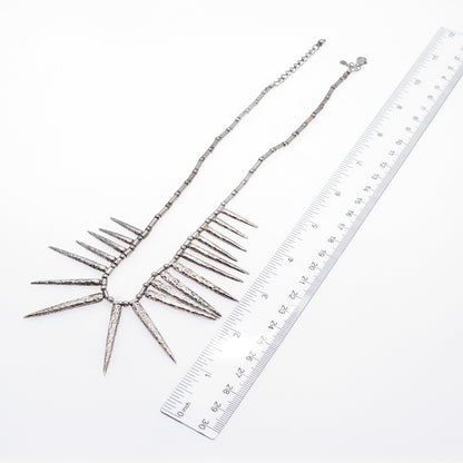 925 Sterling Silver Vintage Modernist Thorn Beaded Chain Necklace 16-18"