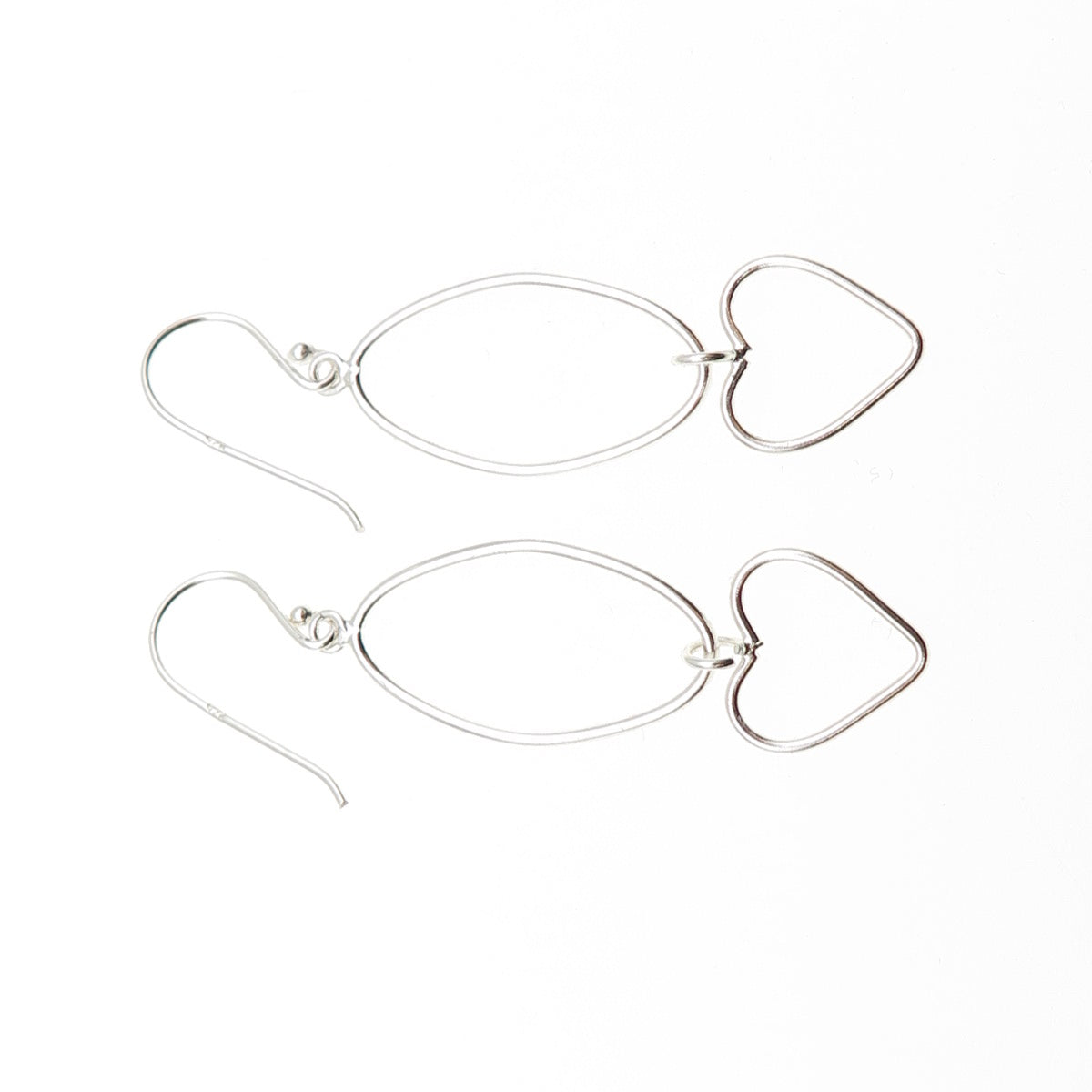 925 Sterling Silver Oval & Heart Dangle Earrings