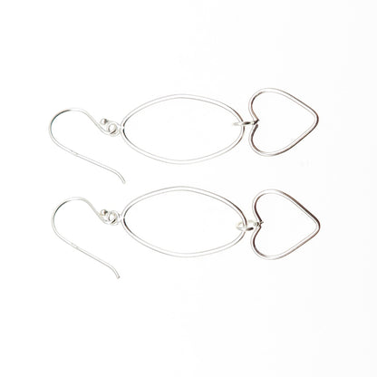 925 Sterling Silver Oval & Heart Dangle Earrings