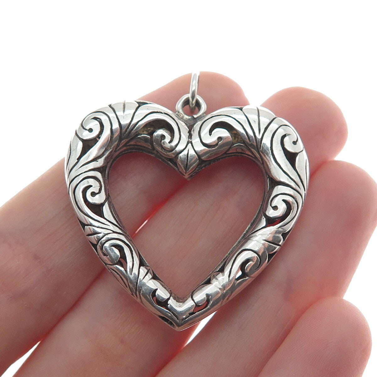 925 Sterling Silver Vintage Ornate Open Heart Oxidized Pendant