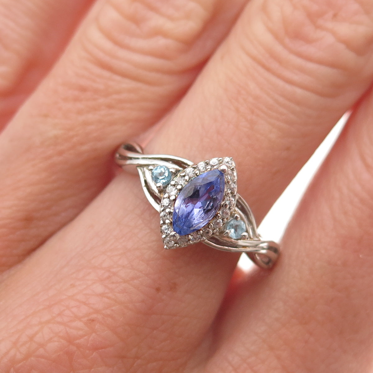 Chuck Clemency 925 Sterling Silver Real Tanzanite Blue & White Topaz Ring Size 8