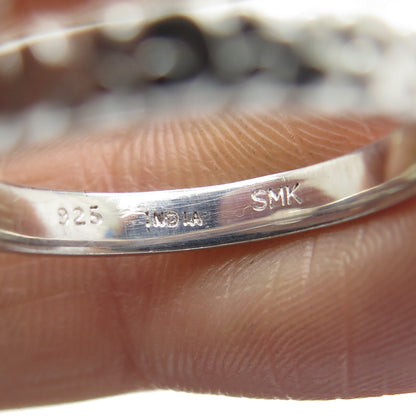 925 Sterling Silver Real Checkered Smoky Quartz Letter "C" Floral Ring Size 7.75