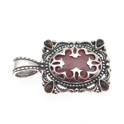 Carolyn Pollack 925 Sterling Silver Vintage Real Rhodonite Smoky Quartz Pendant