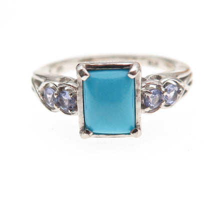 Chuck Clemency 925 Sterling Silver Real Turquoise & Tanzanite Ring Size 8