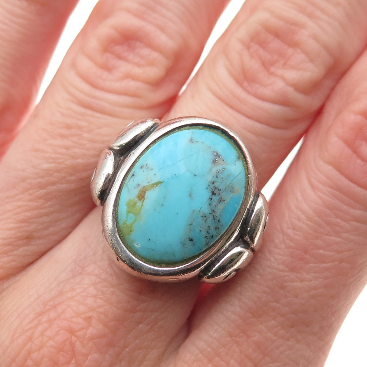 Barse 925 Sterling Silver Vintage Real Tyrone Turquoise Modernist Ring Size 6.25