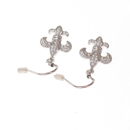 925 Sterling Silver Round-Cut C Z Fleur de Lis Dangle Earrings