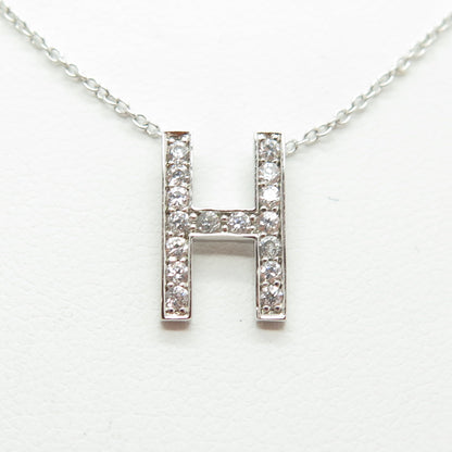 925 Sterling Silver C Z Letter "H" Initial Rolo Chain Necklace 16-18"