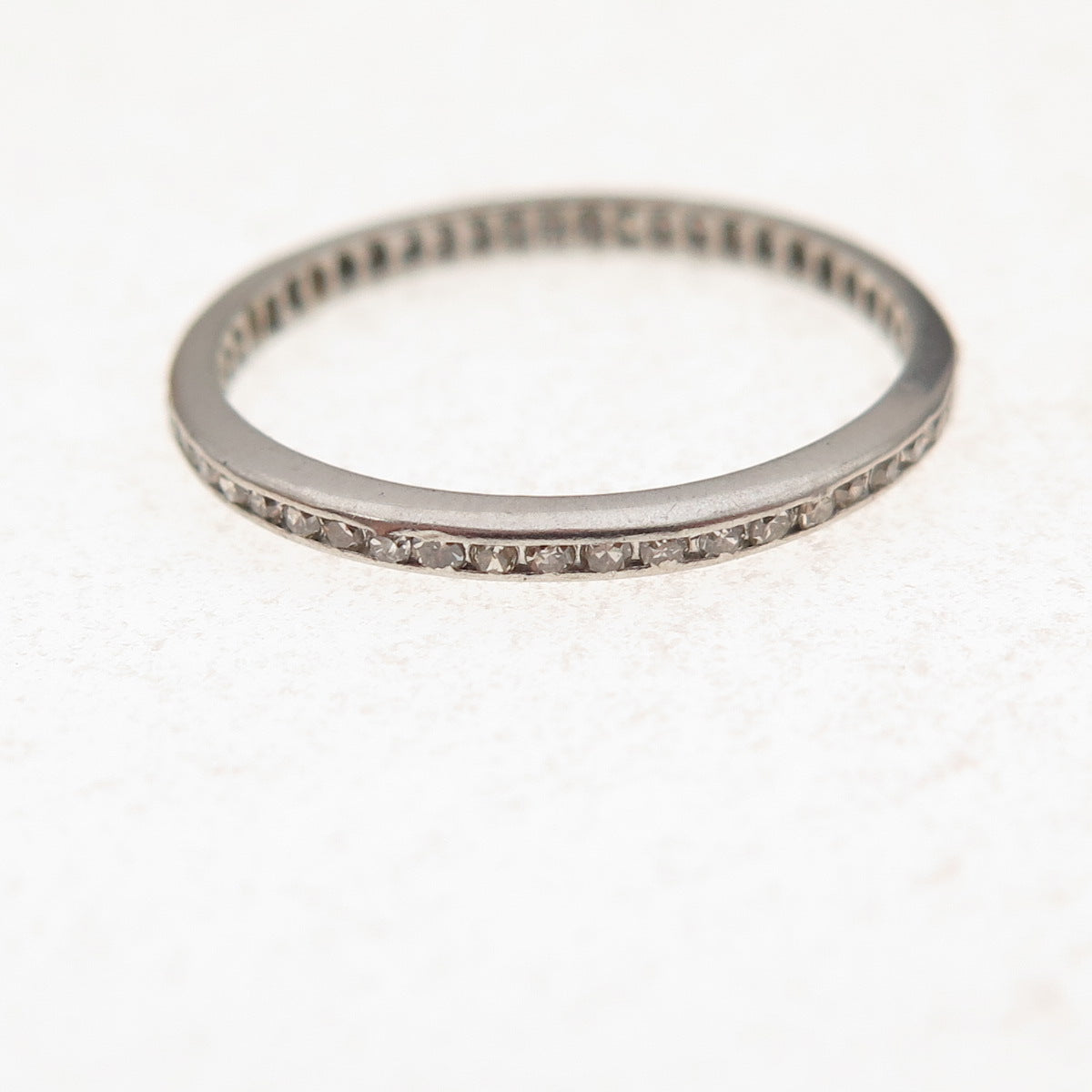 Platinum Antique Art Deco Real Diamond Stackable Eternity Band Ring Size 6.75