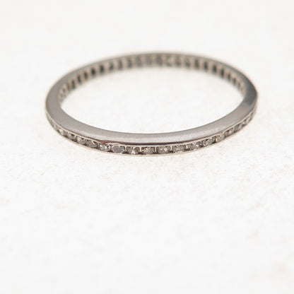 Platinum Antique Art Deco Real Diamond Stackable Eternity Band Ring Size 6.75