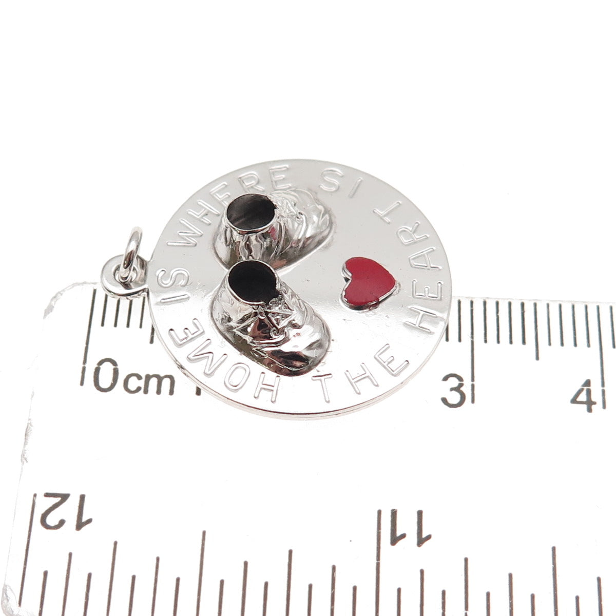 925 Sterling Silver Vintage Enamel Home Is Where The Heart Is Charm Pendant