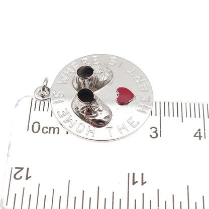 925 Sterling Silver Vintage Enamel Home Is Where The Heart Is Charm Pendant