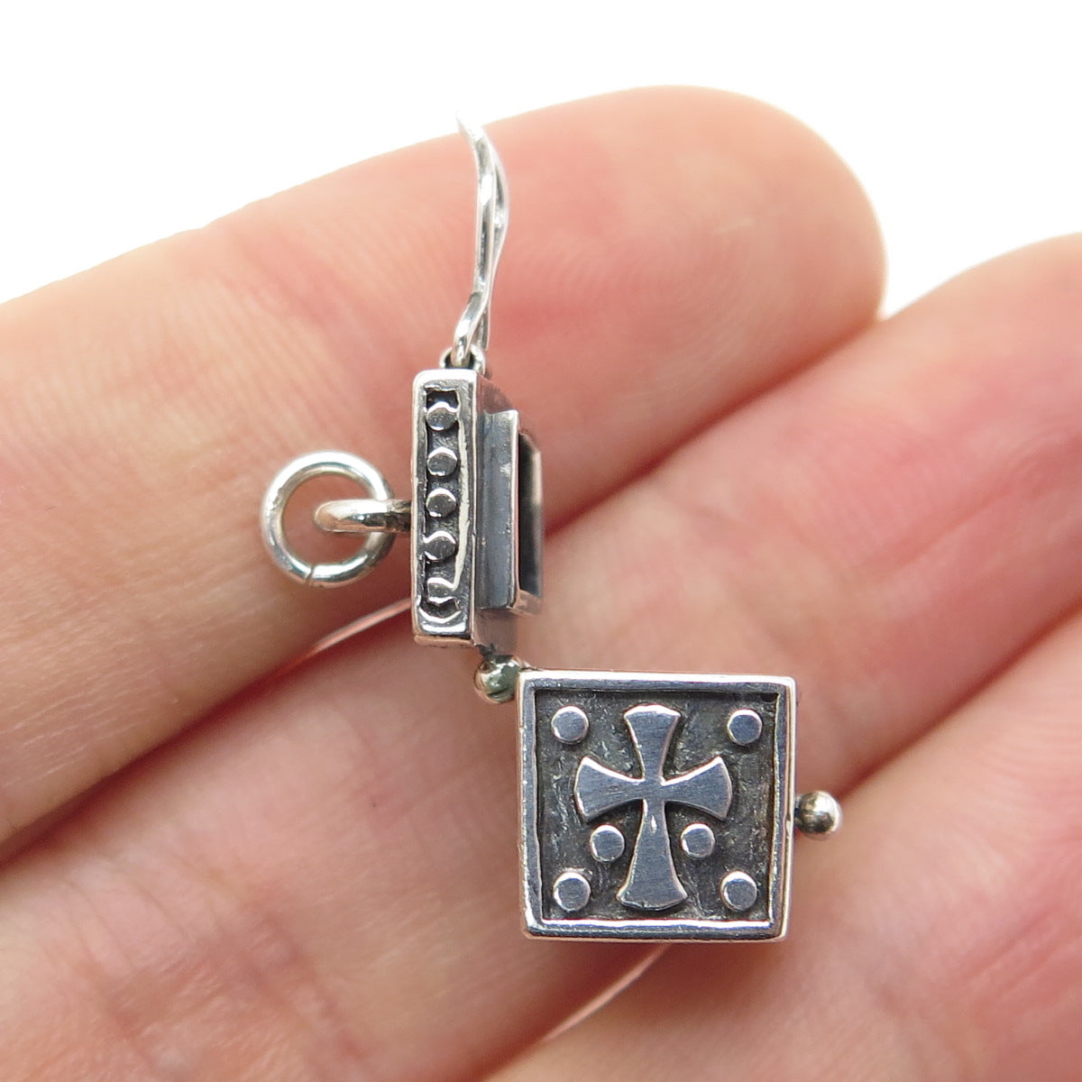 925 Sterling Silver Vintage Cross Pill Box Locket Charm Pendant