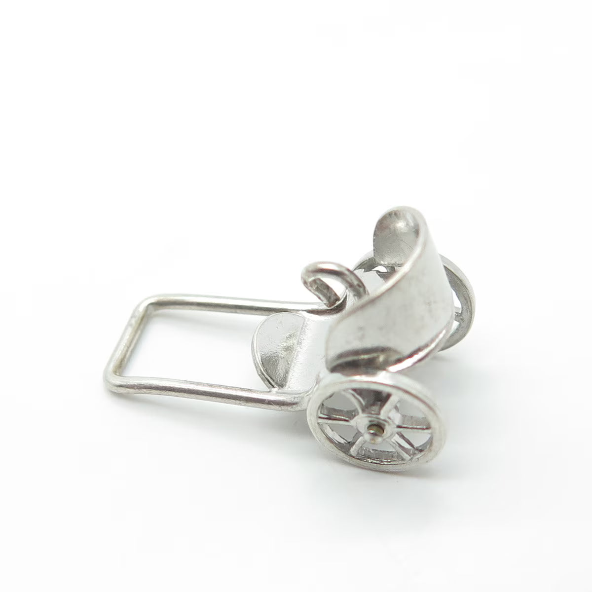 925 Sterling Silver Antique Art Deco Wheeled Cart Moveable 3D Charm Pendant