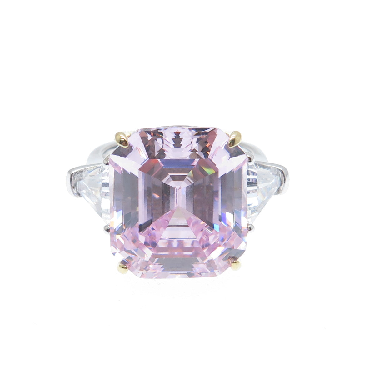DSMK 925 Sterling Silver 2-Tone White & Pink Multi-Cut C Z Ring Size 6