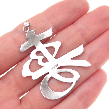925 Sterling Silver Vintage Chinese Character Longevity Oxidized Pendant