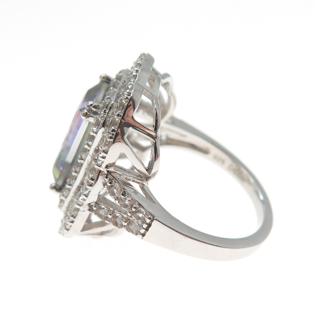 DSMK 925 Sterling Silver Real Mystic Quartz & White Topaz Ring Size 7.25