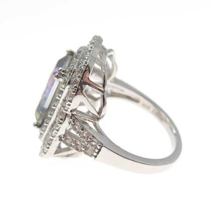 DSMK 925 Sterling Silver Real Mystic Quartz & White Topaz Ring Size 7.25
