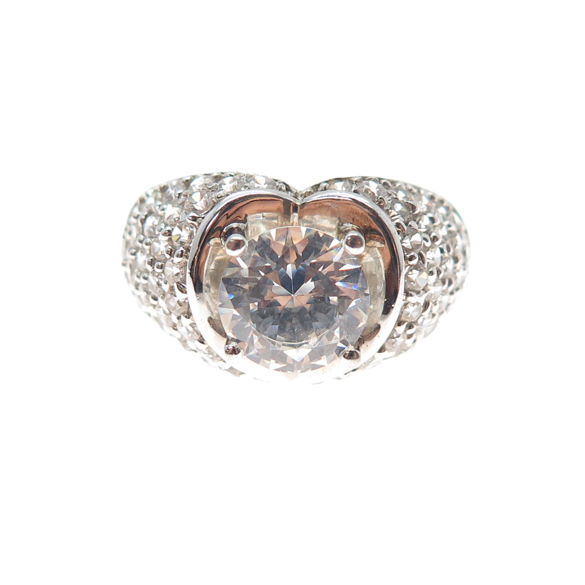 MEDA 925 Sterling Silver Round-Cut C Z Heart Ring Size 7