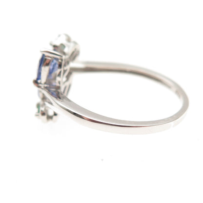 Chuck Clemency 925 Sterling Silver Real Tanzanite & Emerald Heart Ring Size 8