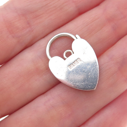 925 Sterling Silver Vintage Heart Padlock Clasp Charm Pendant