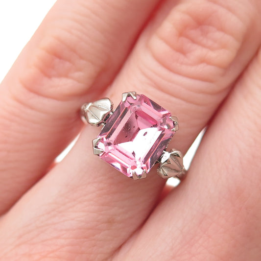 UNCAS 925 Sterling Silver Antique Art Deco Pink Rhinestone Ring Size 6