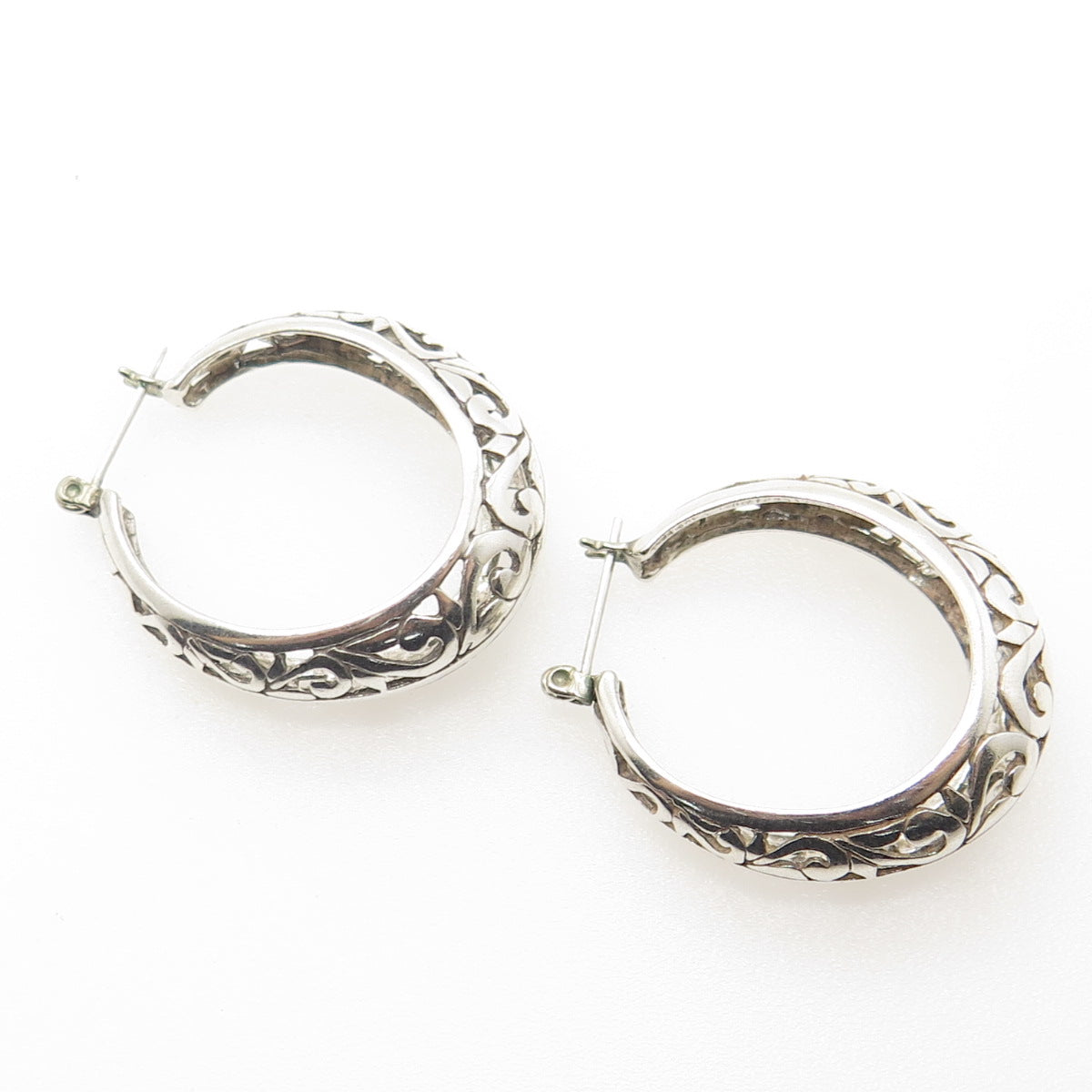 925 Sterling Silver Vintage Heart Scroll Hoop Earrings