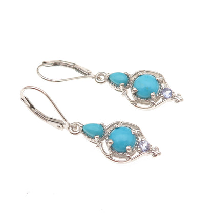 Chuck Clemency 925 Sterling Silver Real Turquoise & Tanzanite Dangle Earrings