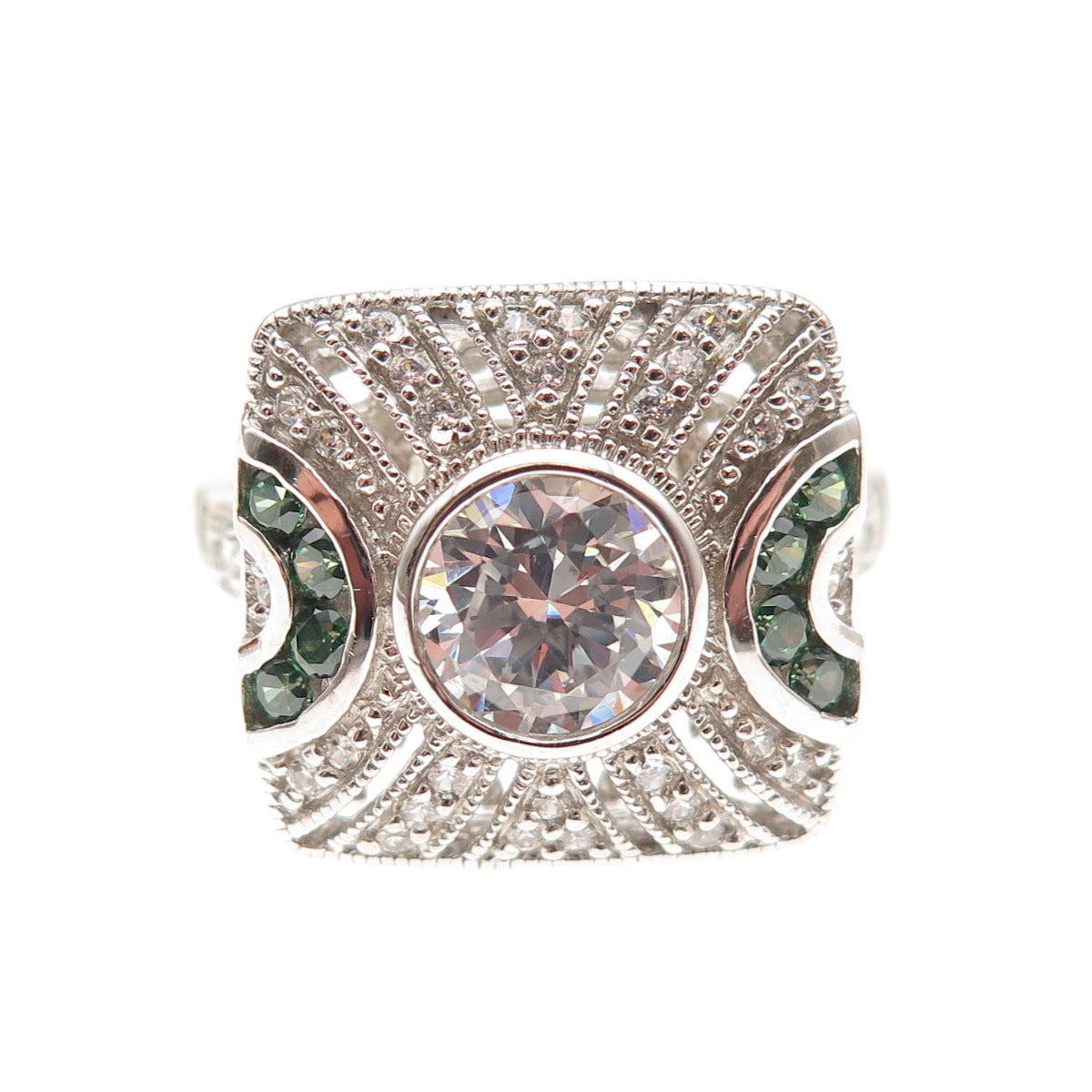 ESPO Joseph Esposito 925 Sterling Silver White & Green C Z Bohemian Ring Size 10