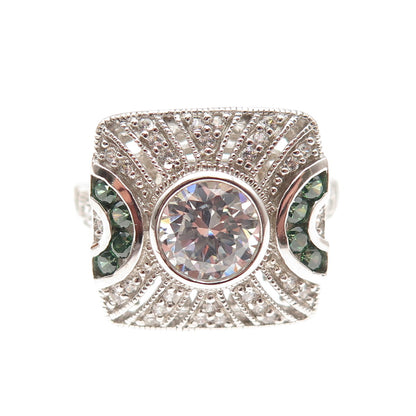 ESPO Joseph Esposito 925 Sterling Silver White & Green C Z Bohemian Ring Size 10